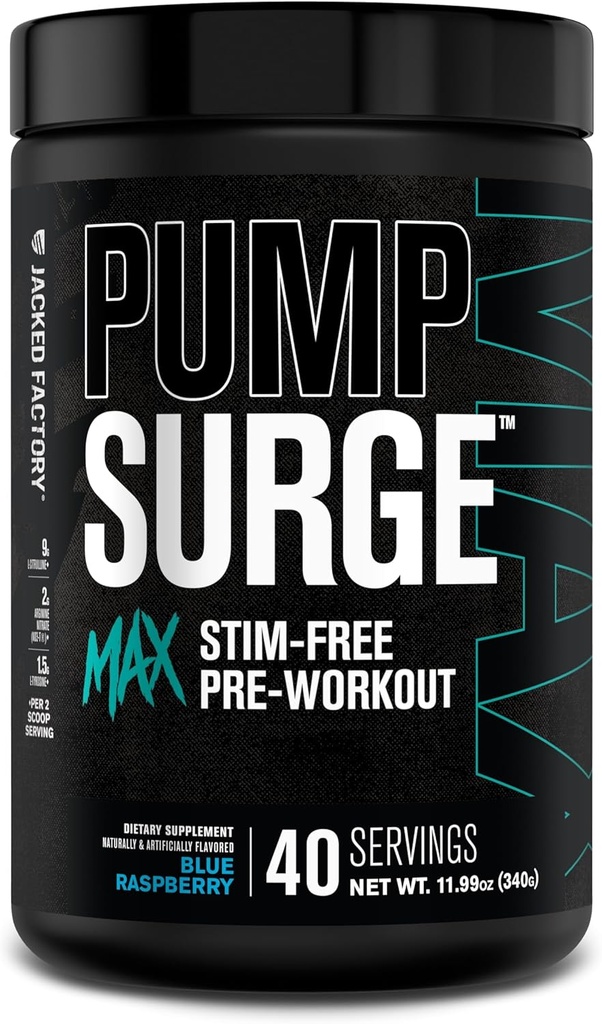 Jacked Factory Pumprise Max Stim zdarma Pre Workout - Vysoký výkon kofein zdarma Pre Workout s L- Citrulline, N03-T Arginine Nitrate & Glutathione - 40 Servings, Blue Raspberry