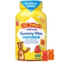 L 'il Critters Gummy Vites No Sugar Added Daily Gummy Multivitamine for ages 2 + Toddlers & Kids, Vitamin C, D3 for Immunote, Strawberry and Orange Flavors, 100 Gummies