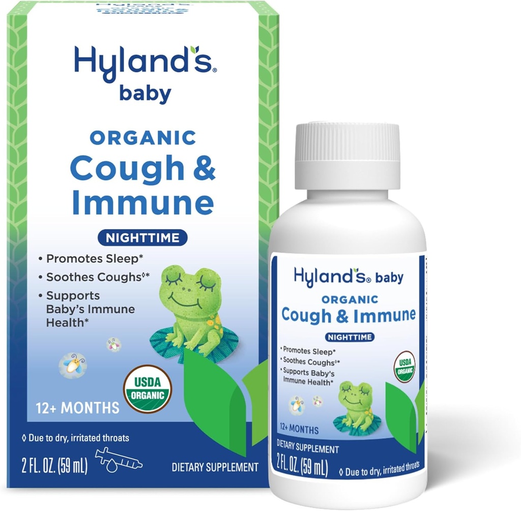 Hyland je Baby organické kašel Syrup a imunitní podpora s Agave, Elderberry a Pomegranate, uklidní kašel, a podporuje imunitu, noční, 2 Fl. Oz.