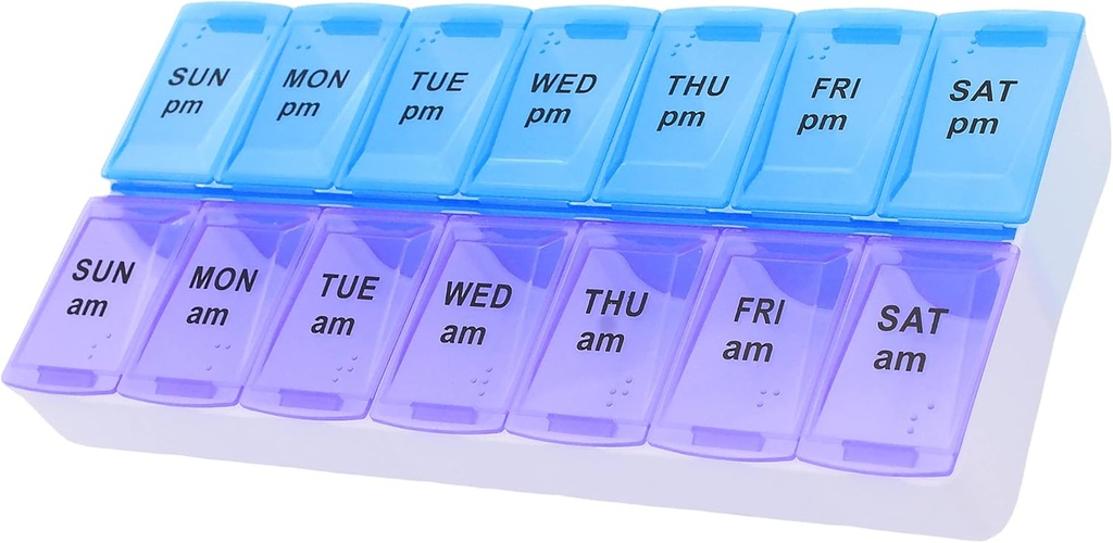 7 Den Týdenní AM PM Pořadatel pilulek, ShysTech Velký Pouzdro Pouzdro Pouzdro pro pilulky vitamínové doplňky léky (Purple / Blue)