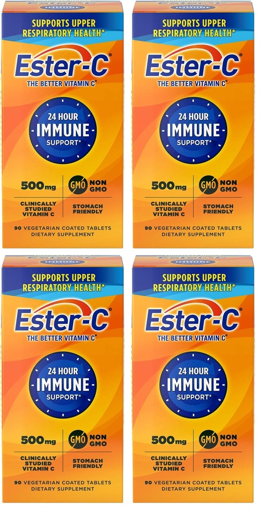 Ester- C 500 mg 24 hodin Vitamin C tablety pro imunitní podporu, vitamín C dodatek, 90 Počet (balení po 4)