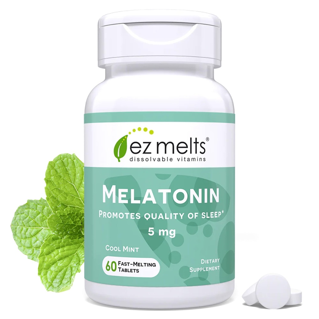 EZ Rozpustný melatonin, 5 mg, Sugar- Free, 2- měsíční zásoba, Cool Mint- ochucené - 1 balení