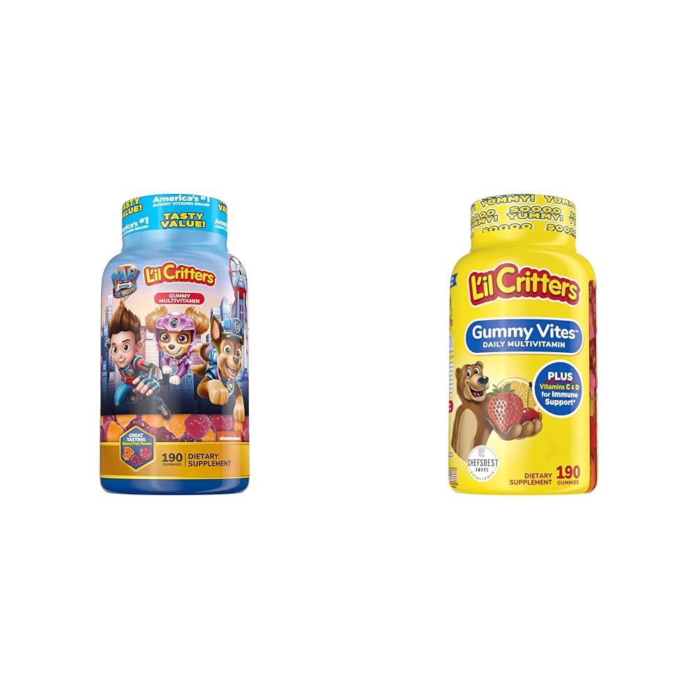 L 'il Critters Paw Patrol & Gummy Vites Kids Multivitamin Gummies, 190 Count Cherry, Strawberry, Orange, Ananas a Blueberry Flavors