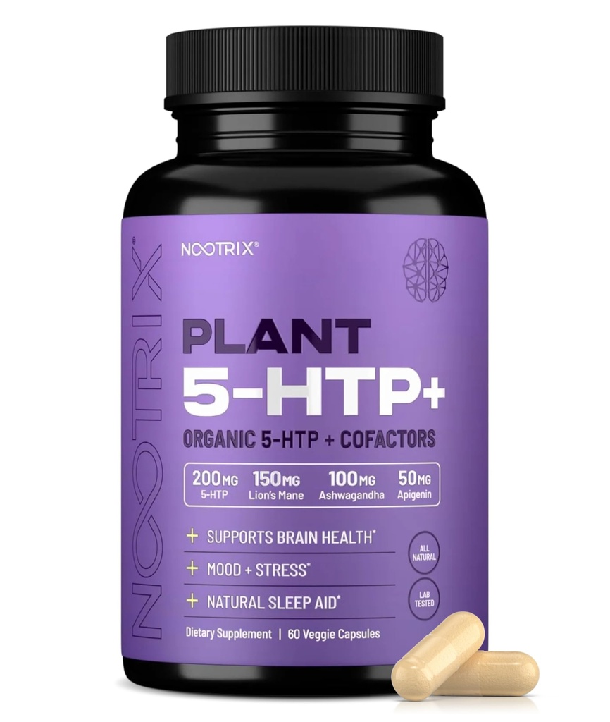Nootrix Organic Plant 5 HTP + Doplněk 124; Podporuje paměť, duševní soustředění, kognitivní zdraví & energie 124; Podporuje zdravé mood & mozková funkce 124; Vitamin B6 & L Theanine 124; 60 Kapsle