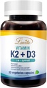 Lovita Vitamin K2 + D3, 400 IU Vegan Vitamin D3 & 120 mcg Vitamin K2 (MK- 7), 2 in 1 Formule, Imunitní vitaminový komplex, 30 Vegetariánských tobolek