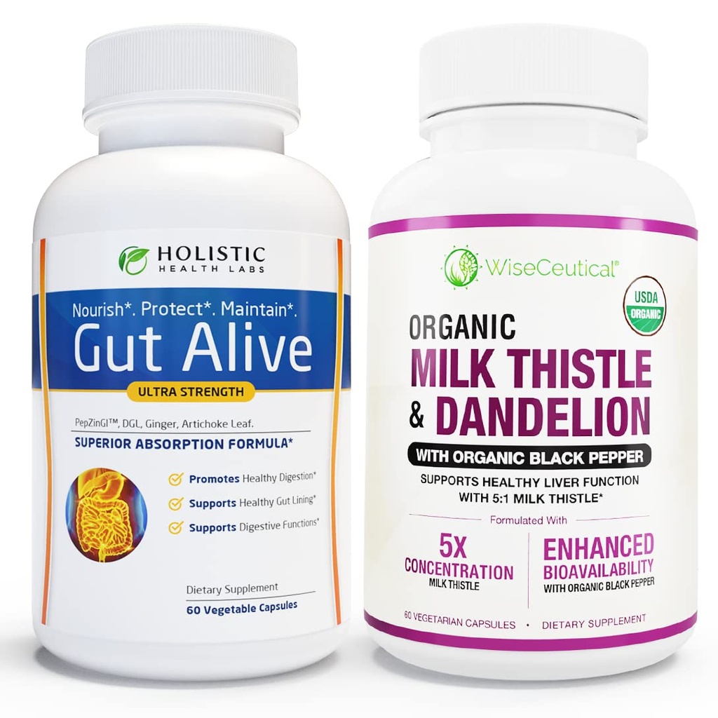 All- Natural Heats and Gut Support PHAR124; Organic Milk Thistle, Organic Dandelion Root & Organic Black Pepper PHAR124; Ginger, Artichice Leaf Extract, Deglycerised Licorice Root & Patented Zinek Carnosinus