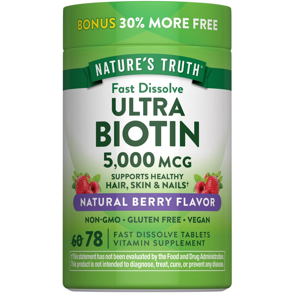 Nature 's Truth Biotin 5000mcg OF 124; 78 Fast Disolution Tablet OF 124; Natural Berry Flavor OF 124; Vegan, Non- GMO, Gluten Free