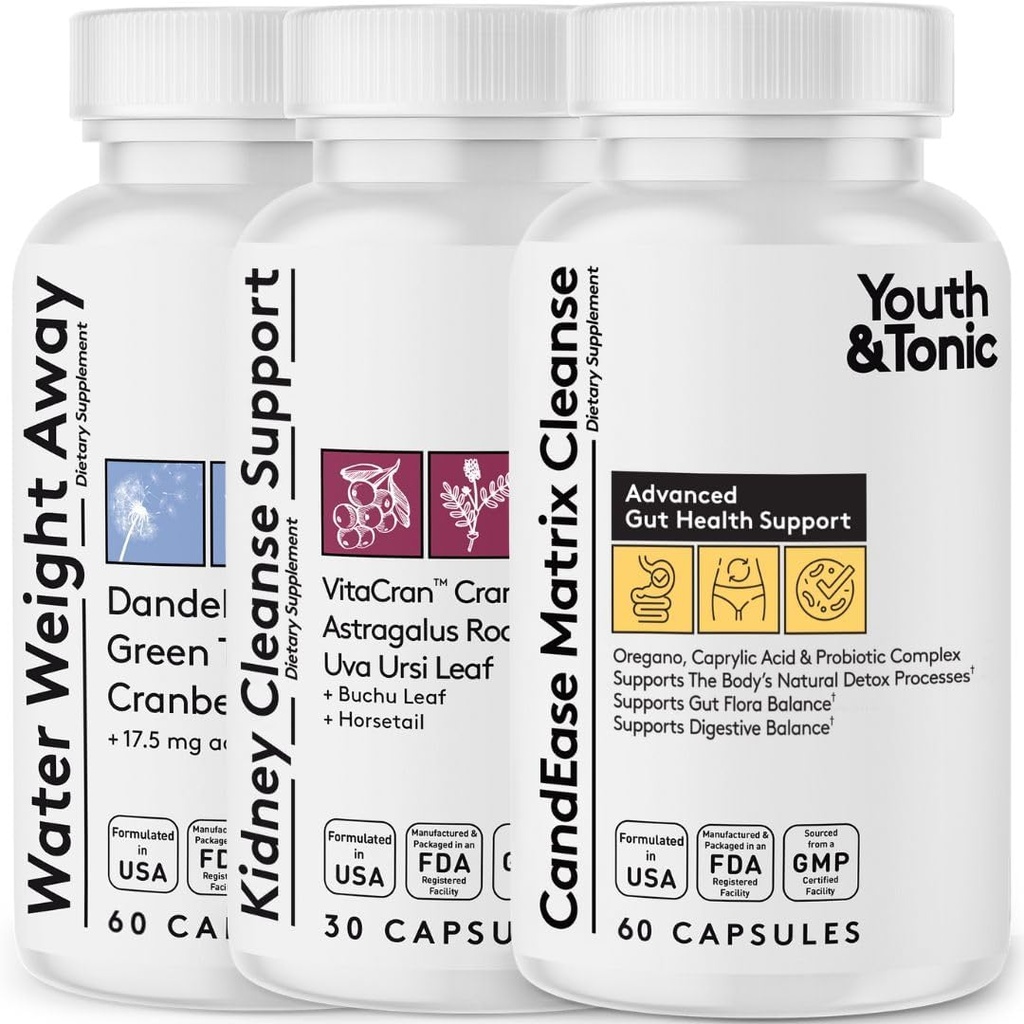 Mládež & Tonic Candease Complex Bundle Dodatek 124; Stravovací systém vyčištění Gut zdraví a střevní Flora Podpora