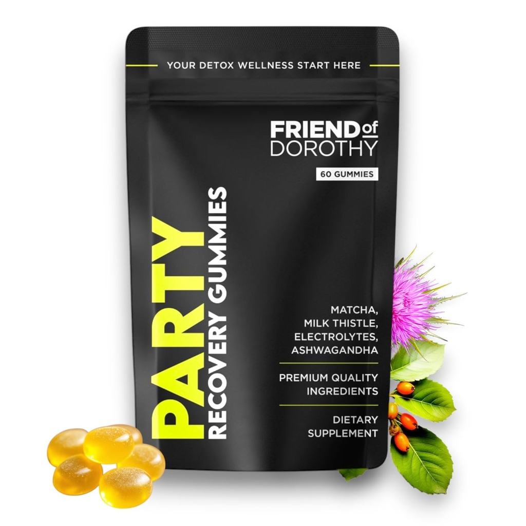 Párty Recovery Gummies - Detox, Hydration & Energy Boost s elektrolyty & Matcha - Snižte mood a podporu mozku - 60 Gummies per Pack