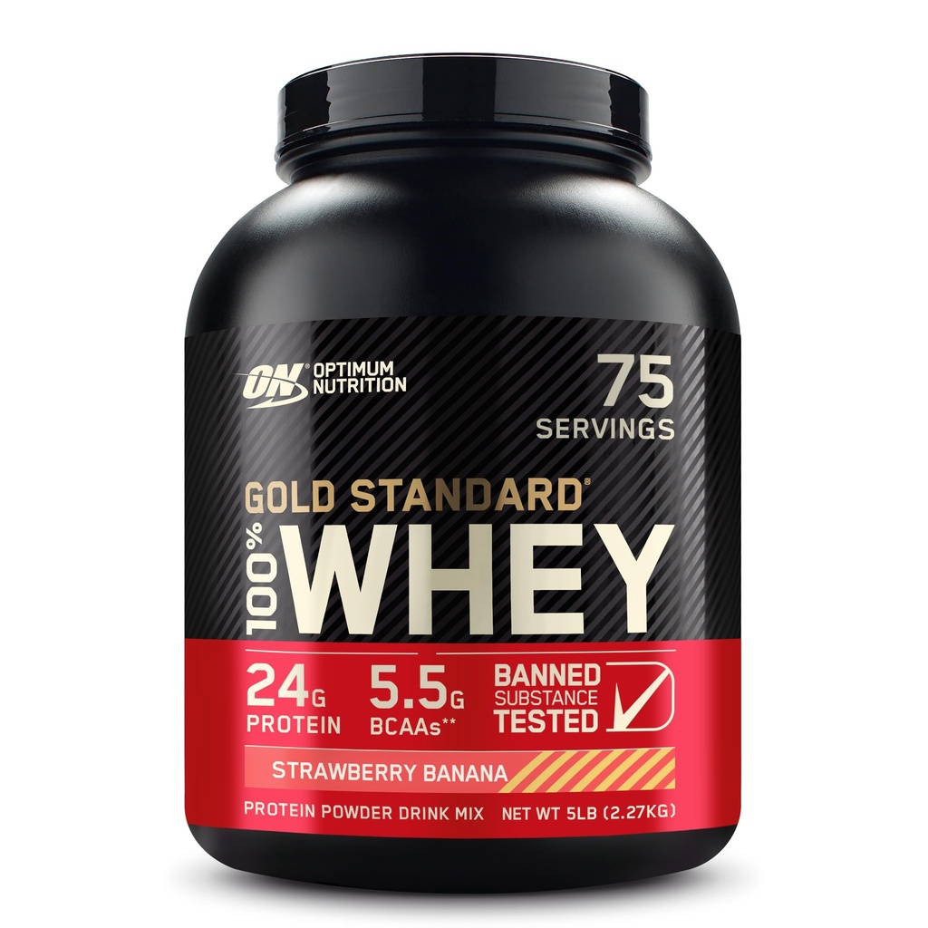 Optimum Nutrition Gold Standard 100% syrovátkový proteinový prášek, Strawberry Banana, 5 liber (Balení květen Vary)