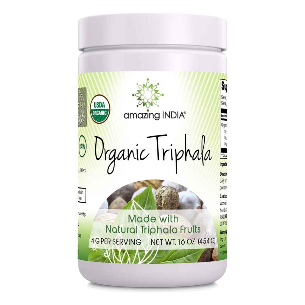 Amazing India Organic Triphala 16 Oz Powder 124; 113 Servings CLAS124; přírodní bylinný dodatek CLAS124; Non- GMO CLAS124; gluten zdarma