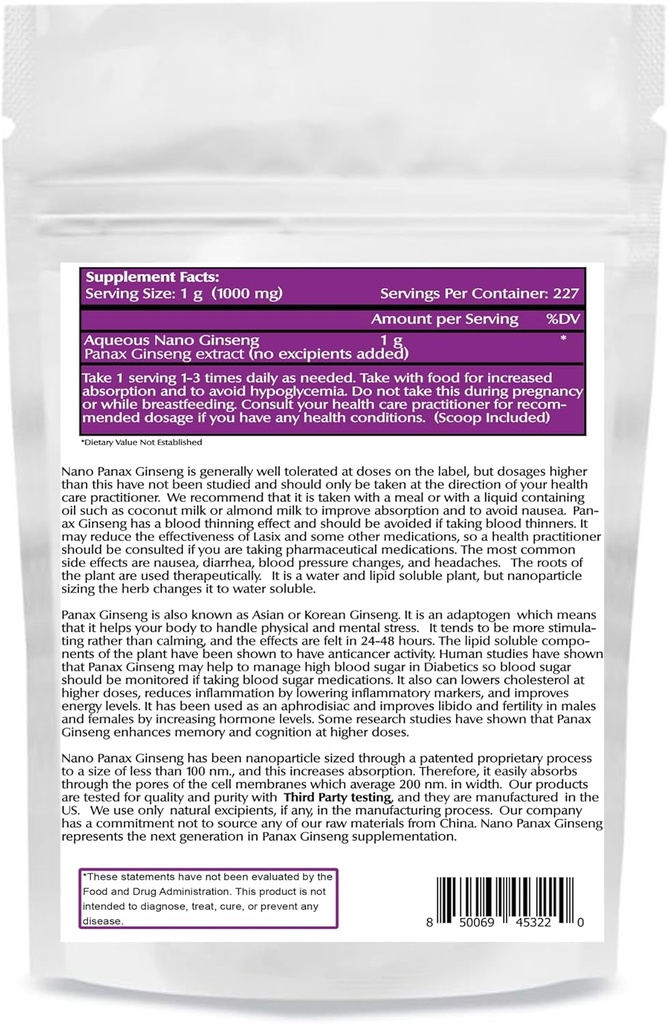 One Planet Nutrition Nano Panax Ginseng Powder 8 oz (227 Servings), Korean Ginseng Extract, Nano for Enhanced Absorption, Boosts Energy & Stamina, Non- GMO, Vegan, gluten zdarma