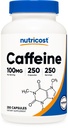 Nutricost Caffeine pilulky 100mg per Serving, 250 Kapsle