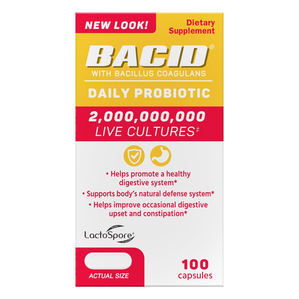 Bacid Daily Probiotic s Bacillus coagulans, Dietní dodatek pro stravitelné zdraví, 100 Kapsle