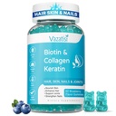 Biotin gumové s kolagen & keratin pro vlasy kůže nehty - podporuje růst vlasů a silnější nehty, ženy muži, děti - 60 Borůvkové ochucené gumové