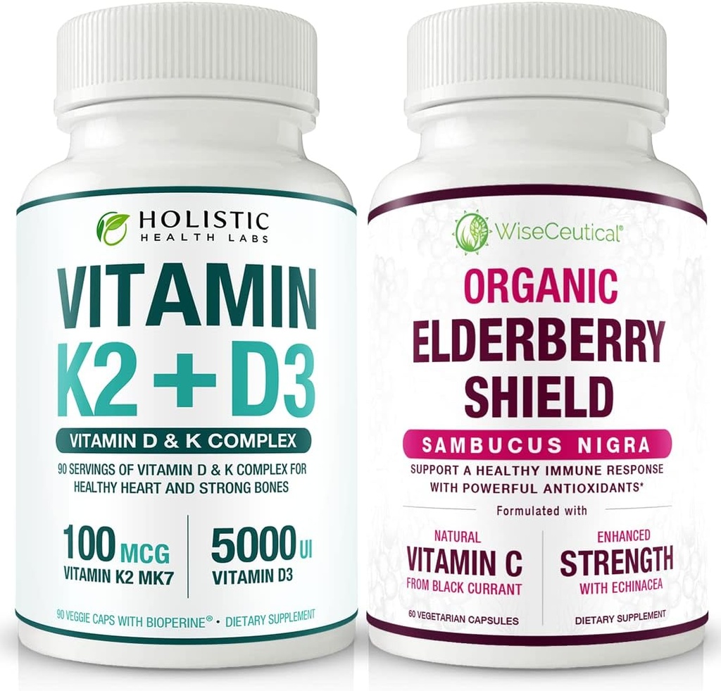Max Absorpce Vitamin K2 + D3 & Organic Elderberry s černým krunýřem a Echinacea CLAS124; Síla kostí a vápník Absorpce CLAS124; Imunitní podpora