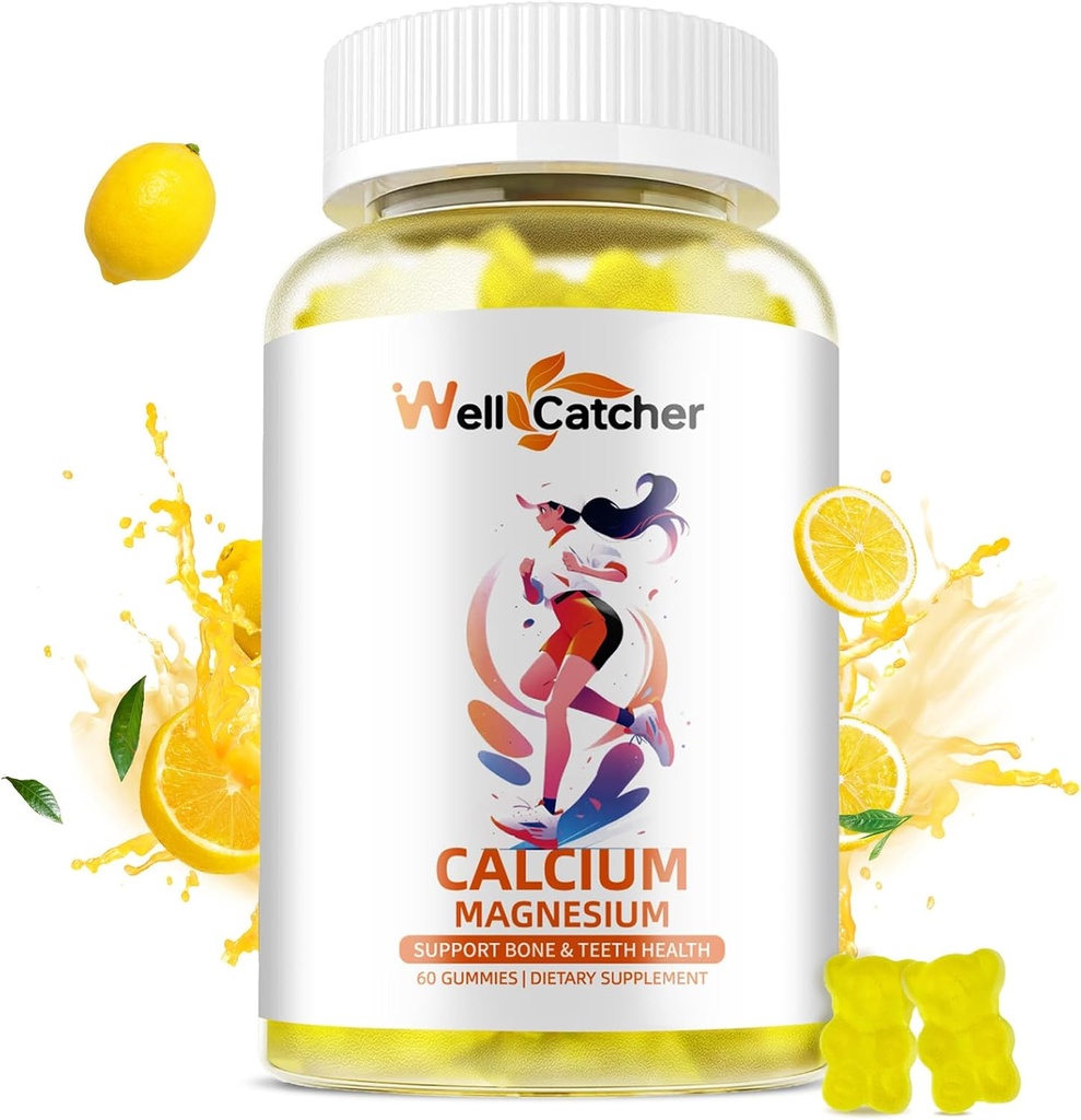 Vápník Magnesium Gummies Dospělí Děti - Cukr zdarma Žvýkací řasy Vápník doplňky pro ženy Muži Podpora Plus síla kostí se zinkem Draslík Vitamin D3 K2 Lemon Flavor 60CT