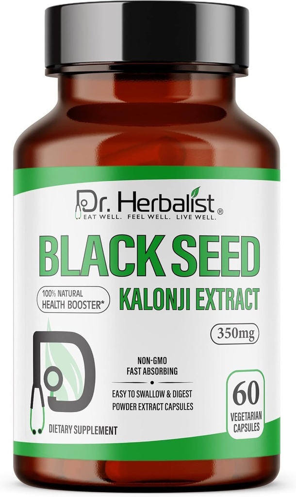 Dr. HERBALIST Black Seed Extract 350mg - 60 Vegan Kapsle 124; 10: 1 Extrakt = 3,500mg Syrové černé semeno prášek 124; Premium Nigella Sativa Dodatek 124; High Thymoquinone Install 124; Přírodní Wellness Podpora