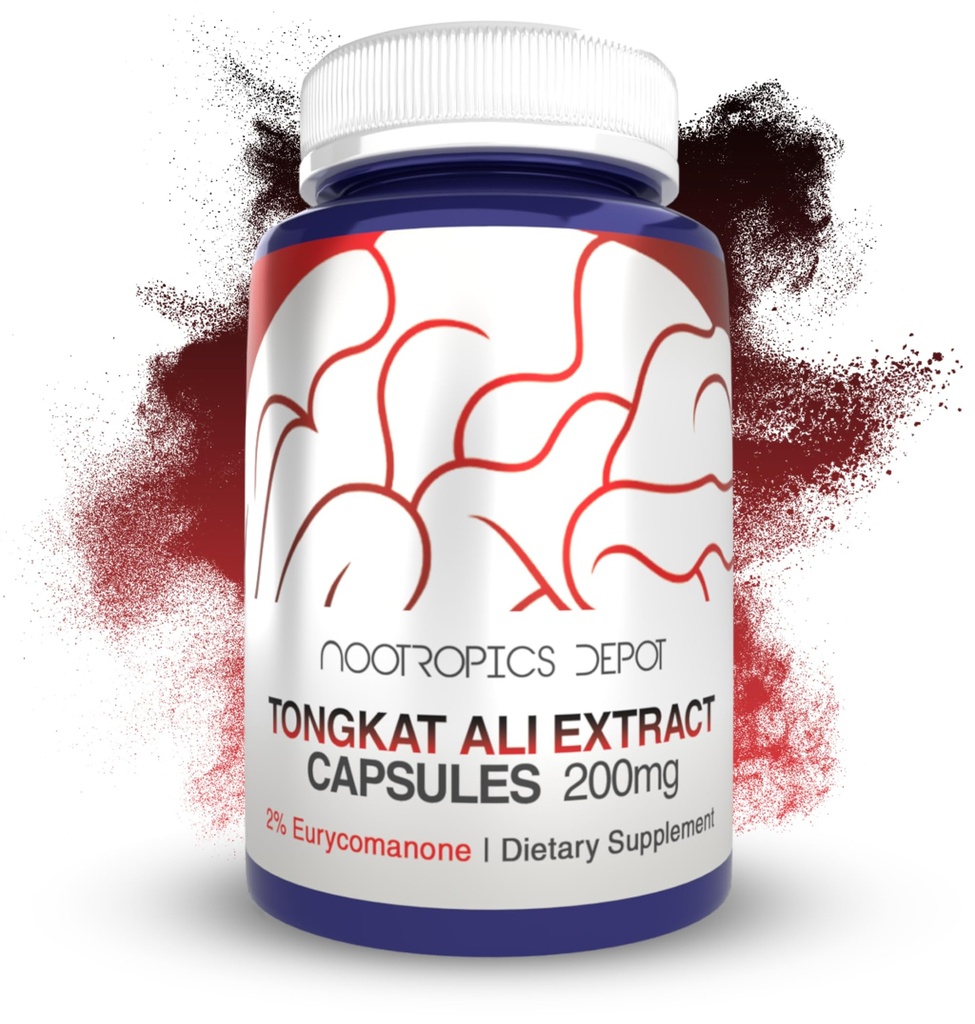 Nootropics Depot Tongkat Ali Extract Kapsle 124; 200mg OR 124; 60 Count OR 124; 2% Eurycomanone by HPTLC OR 124; Eurycoma longifolia Root Extract