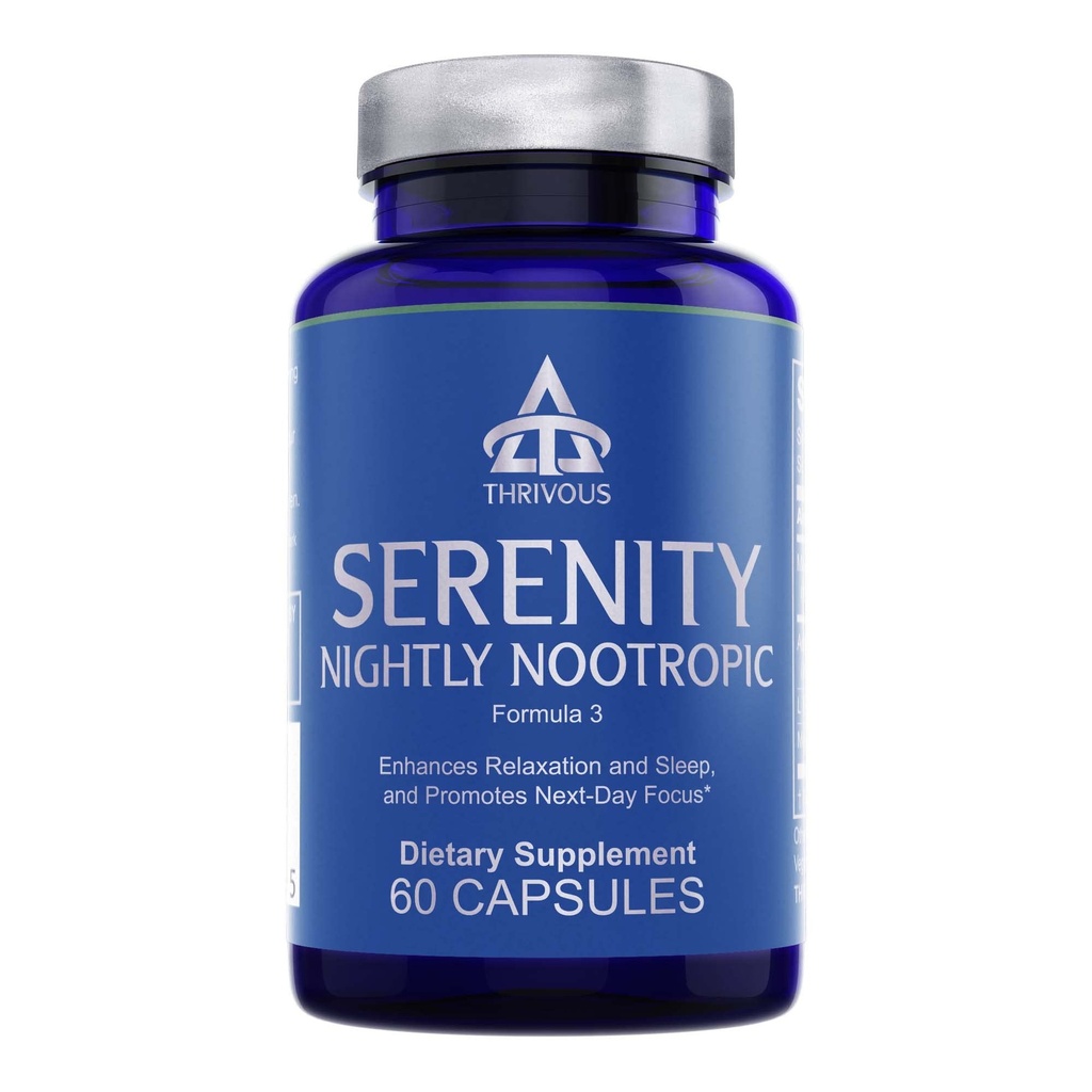 Thrivous Serenity Nightly Nootropic - Sleep & Relaxation Formule s KSM- 66 Ashwagandha, L- Theanine, Magnesium Glycinate & Melatonin - 60 Veganské kapsle