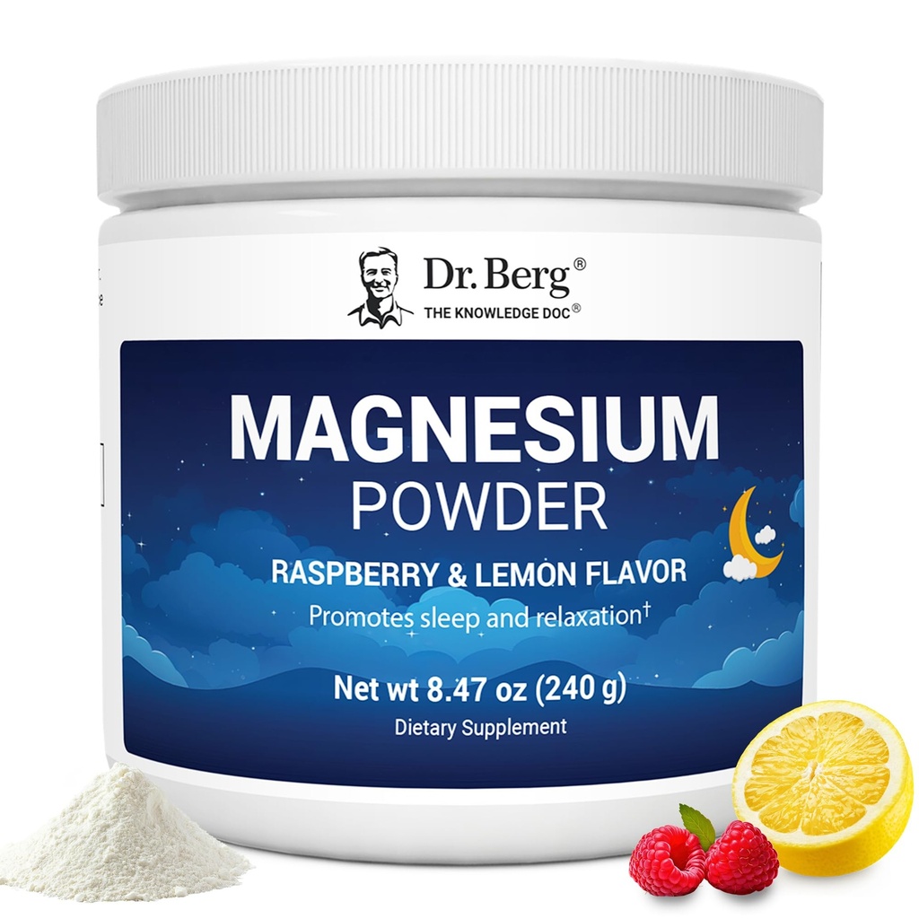 Dr. Berg Magnesium Glycinát Prášek pro spánek, relaxaci, & Stress Relief - Nyní obsahuje vitamín D3 & zinek - Delicious Raspberry & Lemon Flavor (50 Služeb) Magnesium prášek - hořčík nápoj prášek