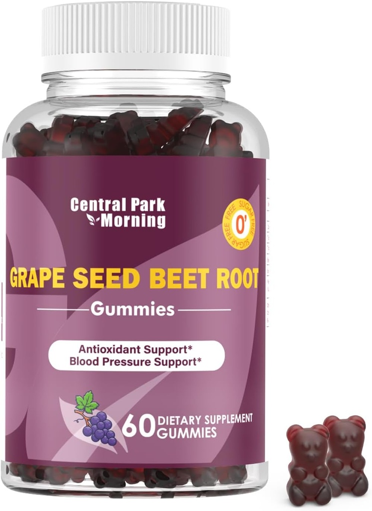 Grape Seed Sugar Beet Energy Gummies, Oxid dusičný a krevní tlak podpora, Grape Seed Extract & Non- GMO Beet Root Gummies, Grape Flavor