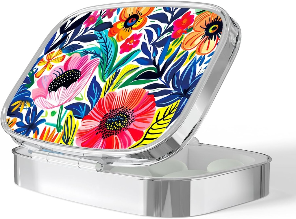 Pill Box-2 Kompartment Small Pill Case Portable for Pocket & Purse Single Pill Carrier Pill Container to Hold Vitamins Medication Fish Oil and Supplements BPA-Free (Zahradní Party-01)