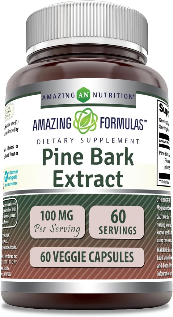 Amazing Applicas Pine Bark Extract 100 Mg CLANE124; Vegetarian Capsule Supplement CLANE124; Non- GMO CLANE124; Non- GMO CLANE124; Gluten- Free CLANE124; 1 Pack CLANE124; 60 Počet balení