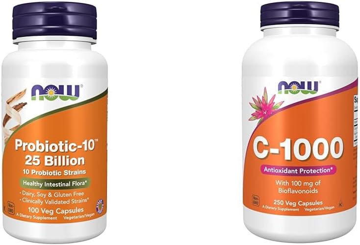 Nyní doplňky, Probiotic- 10 ™, 25 Milionů, s 10 Probiotických Strains, mléčný, sójový a gluten zdarma & doplňky, Vitamin C- 1000 se 100 mg bioflavonoidů, Antioxidant Protection *, 250 Kapsle