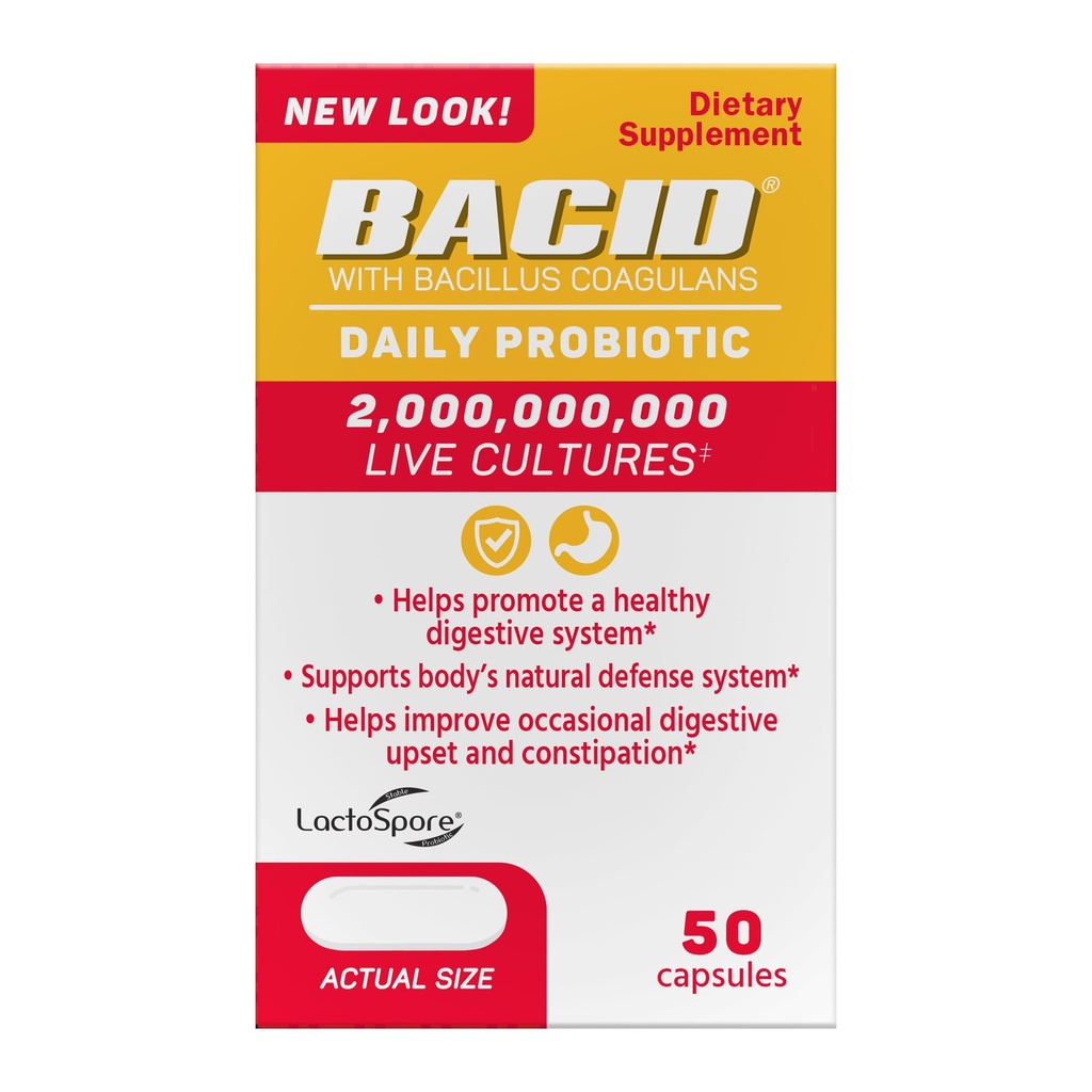 Bacid Daily Probiotic s Bacillus coagulans, 50 Počet, dodatek k trávení zlepšit příležitostné zácpy