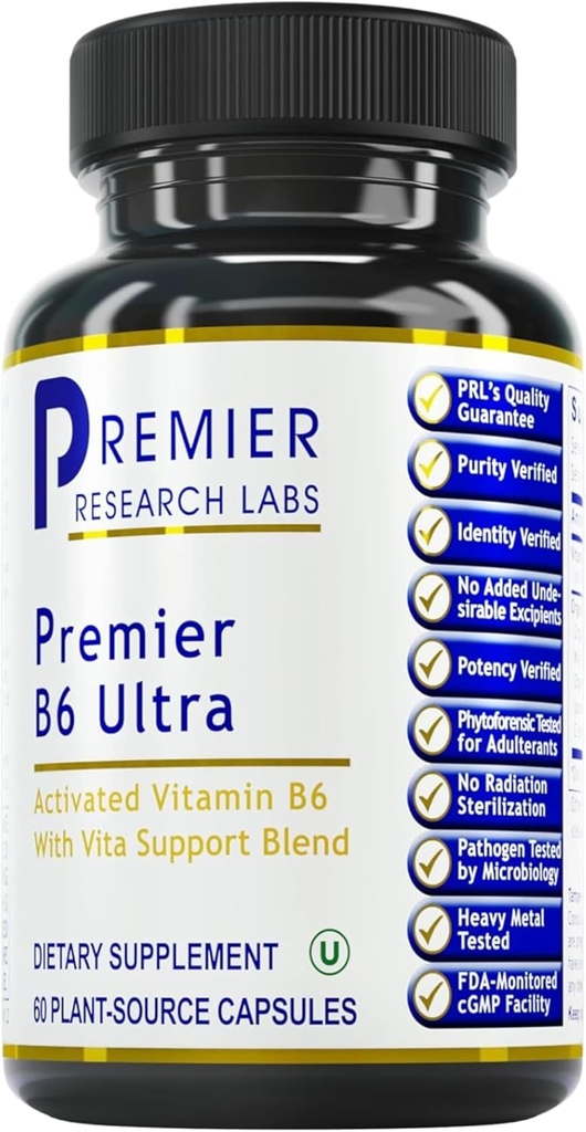 Premier Research Labs Premier B6 Ultra- P5P Vitamin B6, Pyridoxal 5 Fosfát B6 Vitamíny dodatek, 50mg B6 per Capsule, Aktivní forma pro energetický metabolismus, & funkce mozku - 60 Vegetariánské kapsle