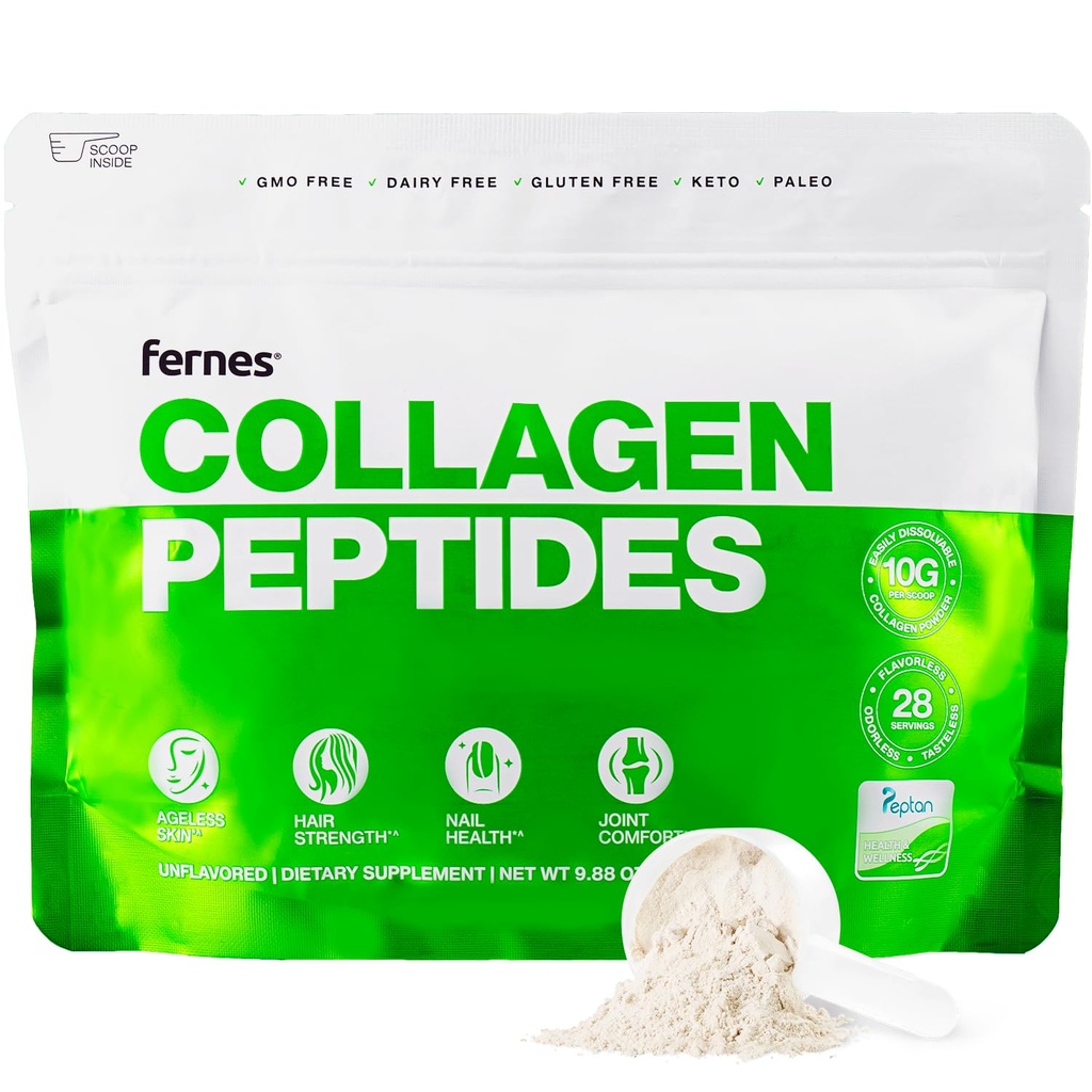 Hydrolyzované kolagen Peptidy dodatek pro ženy a muže - kloub, vlasy, kůže a nehty podpora - Tráva Fed Typ I & III - Keto, Paleo - 28 Služeb, 9.88 oz, Neochucený prášek