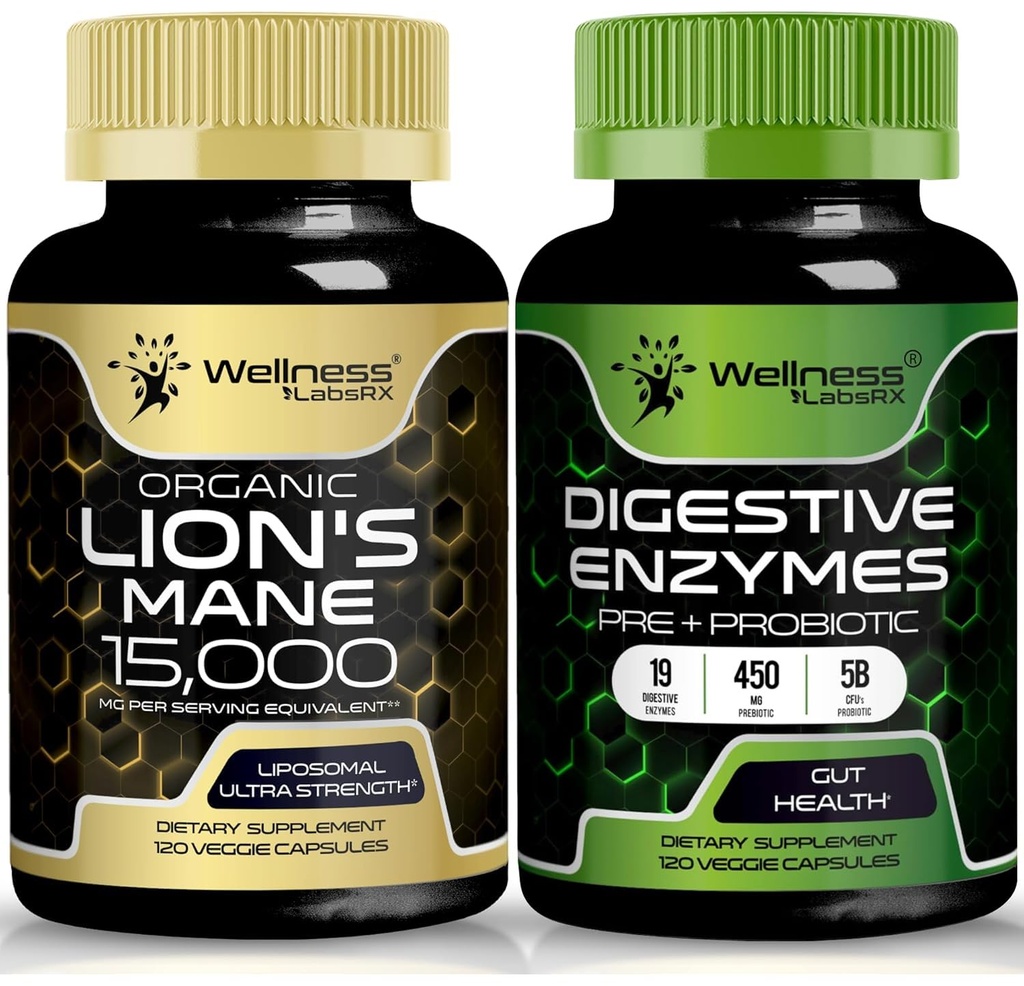 WELLNESS LABSRX Lions Mane Kapsle 124; Digestivní Enzymy Kapsle