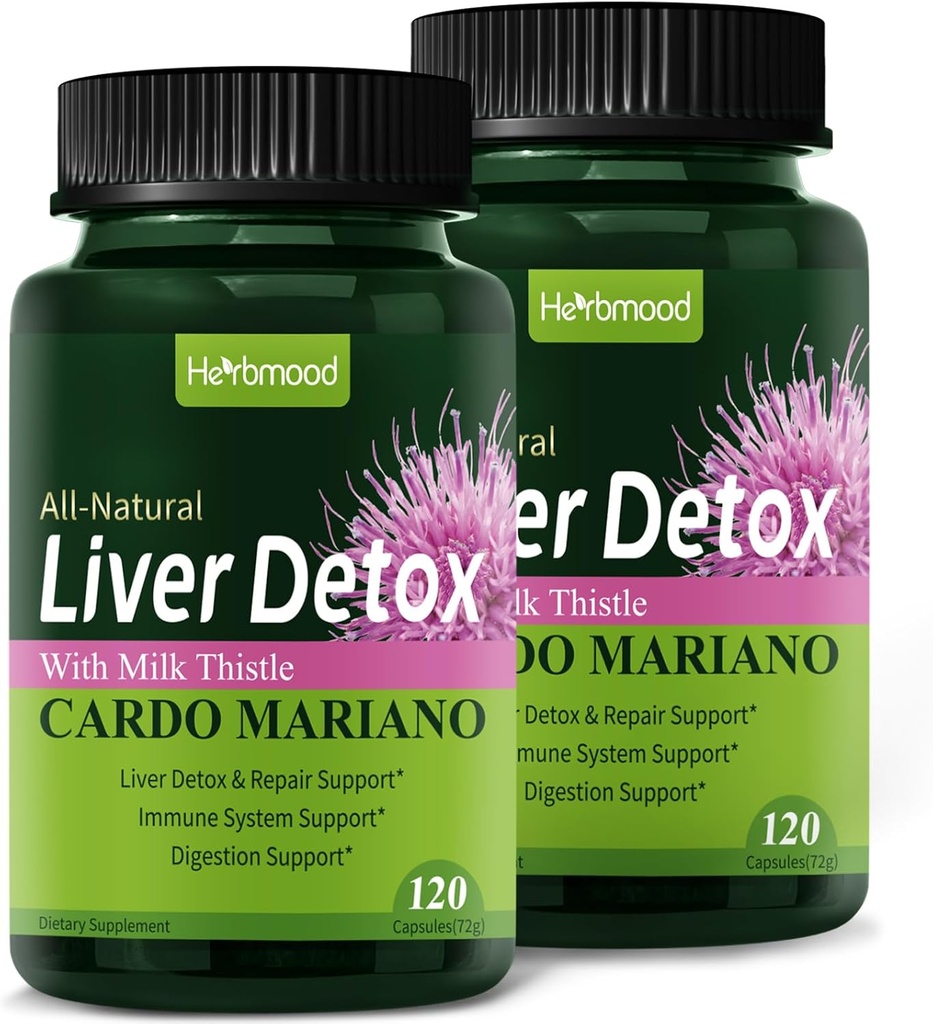 Herdmood Silymarin Mléko Thistle Játra Detox Kapsle pro Tlustá játra, Alcachofa y Cardo Mariano con Silimarina para el Higado Graso, Játra vyčištění Detox & Oprava Formule w / Artichice Extract. Počet