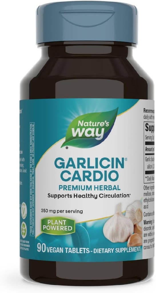 Nature 's Way Garlicin Cardio Premium Herbal Podpora zdravého cirkulace * 350 mg na porci 90 tablet
