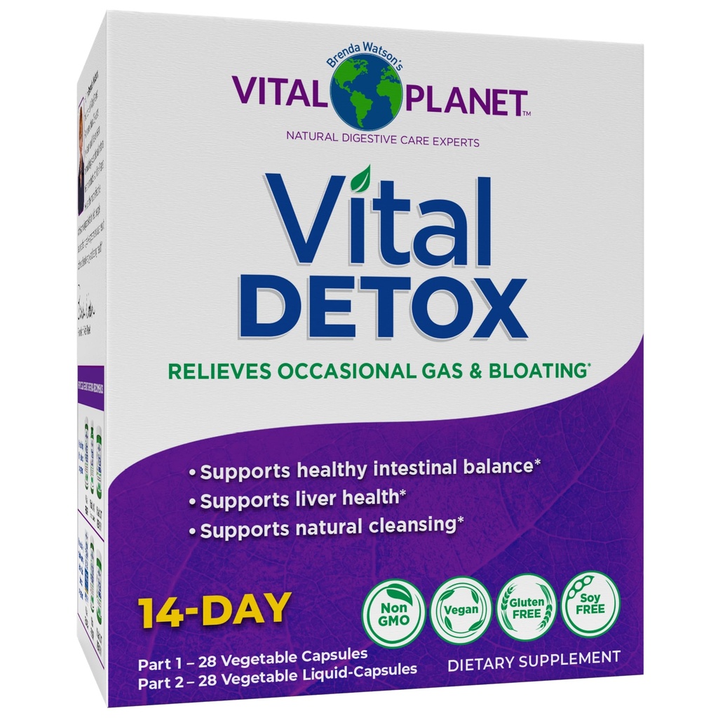 Vital Planet - Vital Detox s Mlékem Thistle, Quercetin, Alpha Lipoic Acid, Choline, a Byliny, pro příležitostný plyn a floating, podporuje zdravé střevní bilance, 2-Part 14 Day Kit, 56 Kapsle