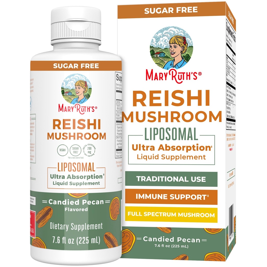 MaryRuth Organics Reishi Vegan Houba Dodatek 124; Ultra Absorpce Liposomální 124; Imunitní podpora s 200mg Beta- Glucans, Vegan Dutch 124; Full Spectrum Reishi Houby Fruiting Body 124; 7.6 oz,