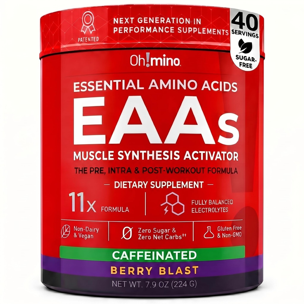 Mino Essential Amino Acids Dodatek. Berry Blast, Caffeinovaný prášek. Všech 9 EAA, BCAA a Perfektní Amino pro cvičení, Amino Energy, a Building Muscle, a Recover Faster.