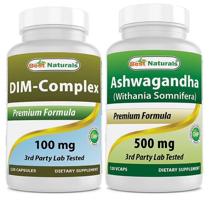 Nejlepší Naturals DIM dodatek 100 mg & Ashwagandha Extract 500 Mg
