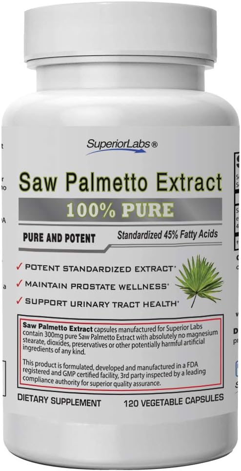 Superior Labs - Saw Palmetto Extract NonGMO, Non Synthetic - 300 mg Dávkování, 120 Rostlinné kapsle - Podporuje tok a frekvenci moči