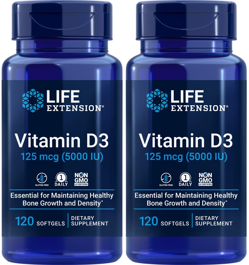 Life Extension Vitamin D3 5000 IU, 120 Softgels (Balení po 2)