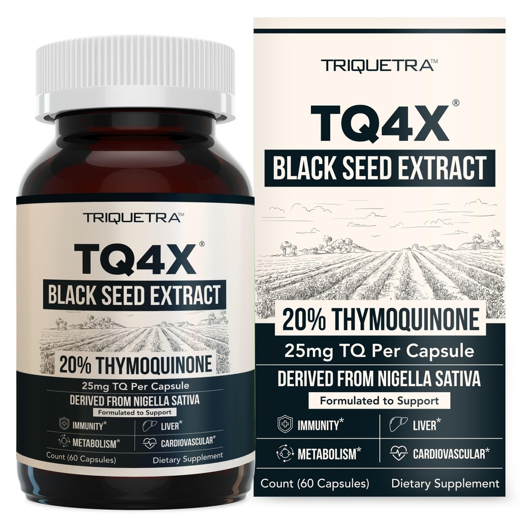 20% Thymoquinon Black Seed Oil Extract Kapsle - TQ- Advanced 4X ®: Koncentrace potentu Thymoquinonu k dispozici - 60: 1 Koncentrát z Nigella Sativa, Surová forma, Vegan, Skleněná láhev (60 Kapsle)