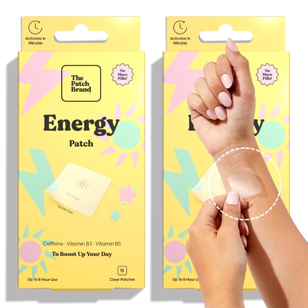 Patch Brand Energy Patches S124; Podporuje energii s kofeinem a B5 a B3 S124; Všechny přírodní Wellness Patch Plant based and Cruelty Free Water Resistant Patches that Last All Day