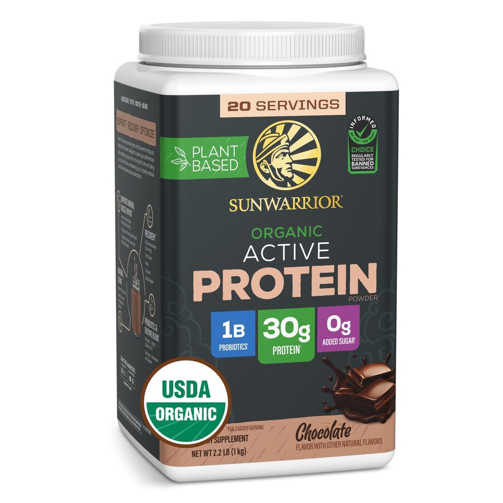 Sunaboratory Organic Plant Based Powder 124; Vegan Organic Protein Powder with BCAA Amino Acids Plus Recovery Minerály & Botanicals B124; Non- GMO Soy Dairy & Gluten Free (Chocolate, 20 Servings)