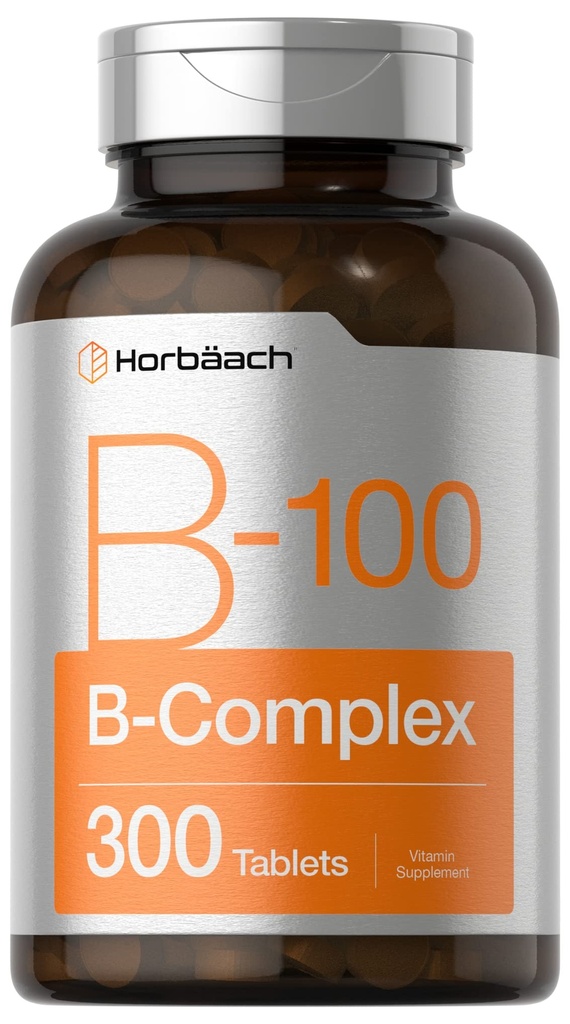 Horbäach Vitamin B-100 Komplexní 124; 100% denní hodnoty IR 124; 300 Tablety IR 124; Vegetariánské, Non- GMO, a gluten zdarma dodatek