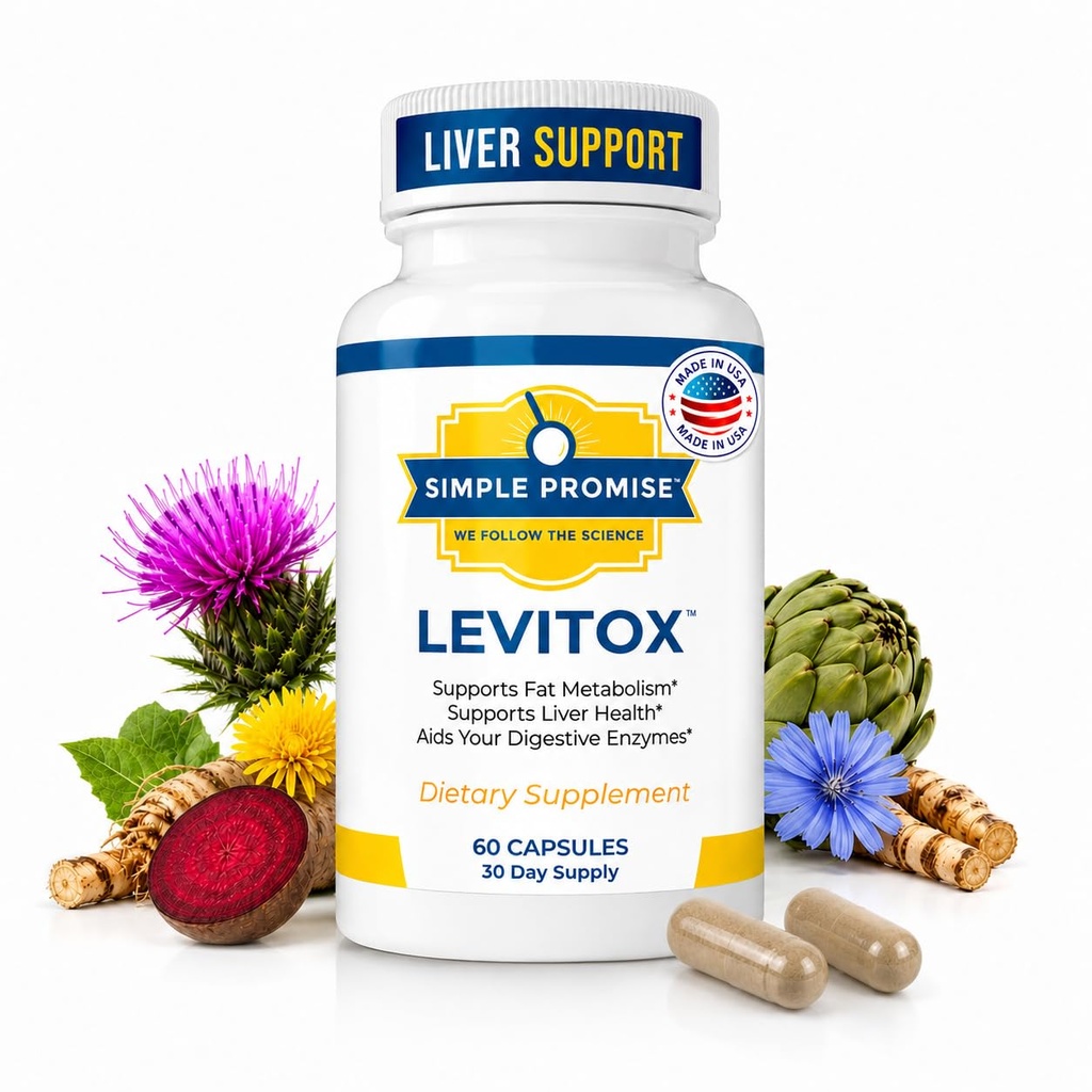 Levitox - Doplněk pro jaterní detox mléčného thistle s kořen pampelišky a extraktem z artyčoků - Podporuje zdraví jater, metabolismus a potravu - 60 kapslí