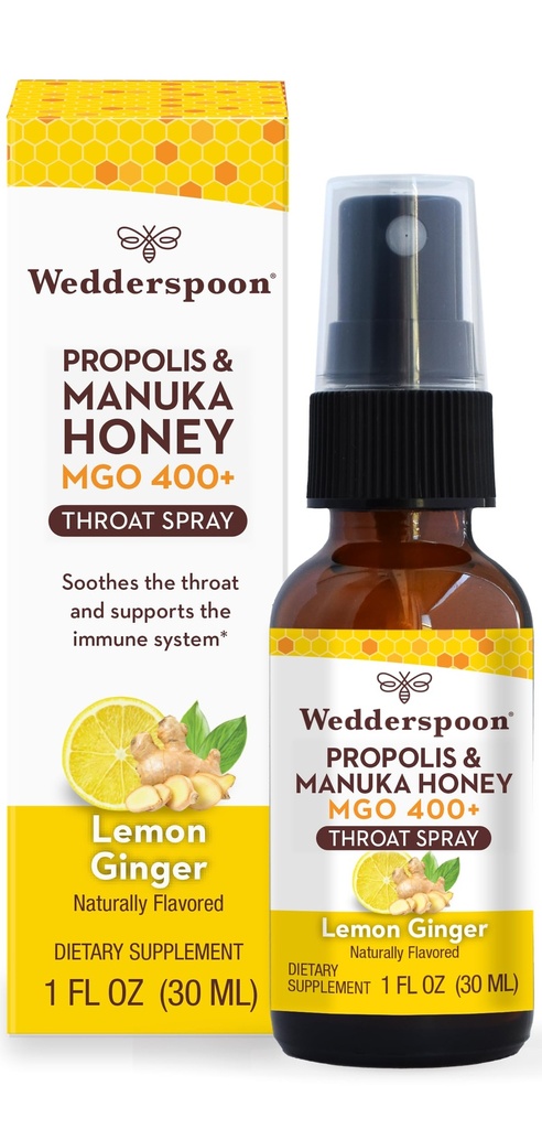 Wedderspoon Propolis a Manuka Honey Throat Spray, Lemon & Ginger, 1 Fl Oz (balení po 1), Sore Throat Relief, Přírodní imunitní podpora