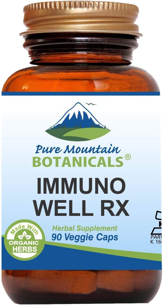 Čisté horské botaniky Immuno Well RX - Kosher Caps s organickým Astragalus Echinacea Česnek Maitake Shiitake Houba Honeysuckle & Beta Glucan