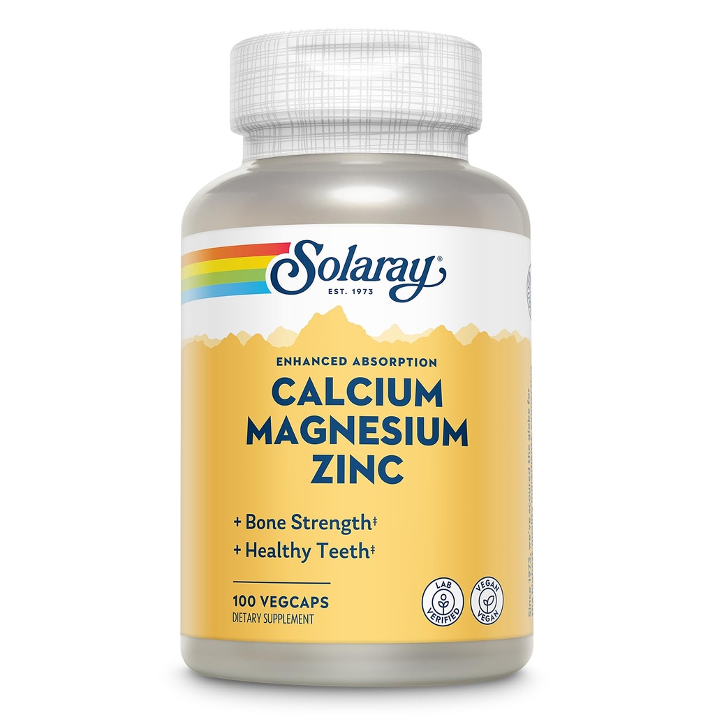 SOLARAY vápník Magnesium zink dodatek - s vápníkem 1000mg, hořčík 500mg - zdraví kostí, svalové funkce, srdce zdraví a imunitní podpora - Vegan, 60 denní záruka, 25 Služební, 100 VegCaps
