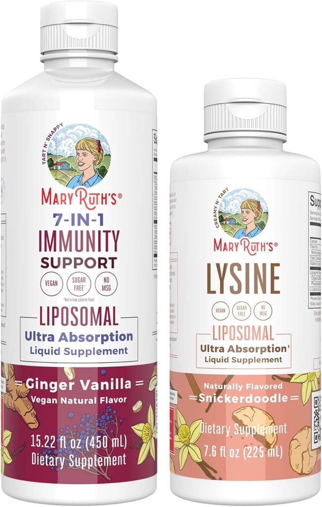 MaryRuth Organics Lysine Liposomal (Snickerdoodle) & Imunity (Ginger Vanilla) 124; Clean Label Project ověřený ® Gluten 124; Vitaminy pro imunitní podporu a krásu 124; Vegan, Non- GMO, gluten zdarma